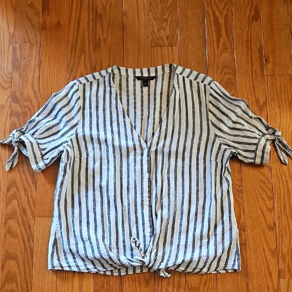 Striped V-Neck Tie-Sleeve Top